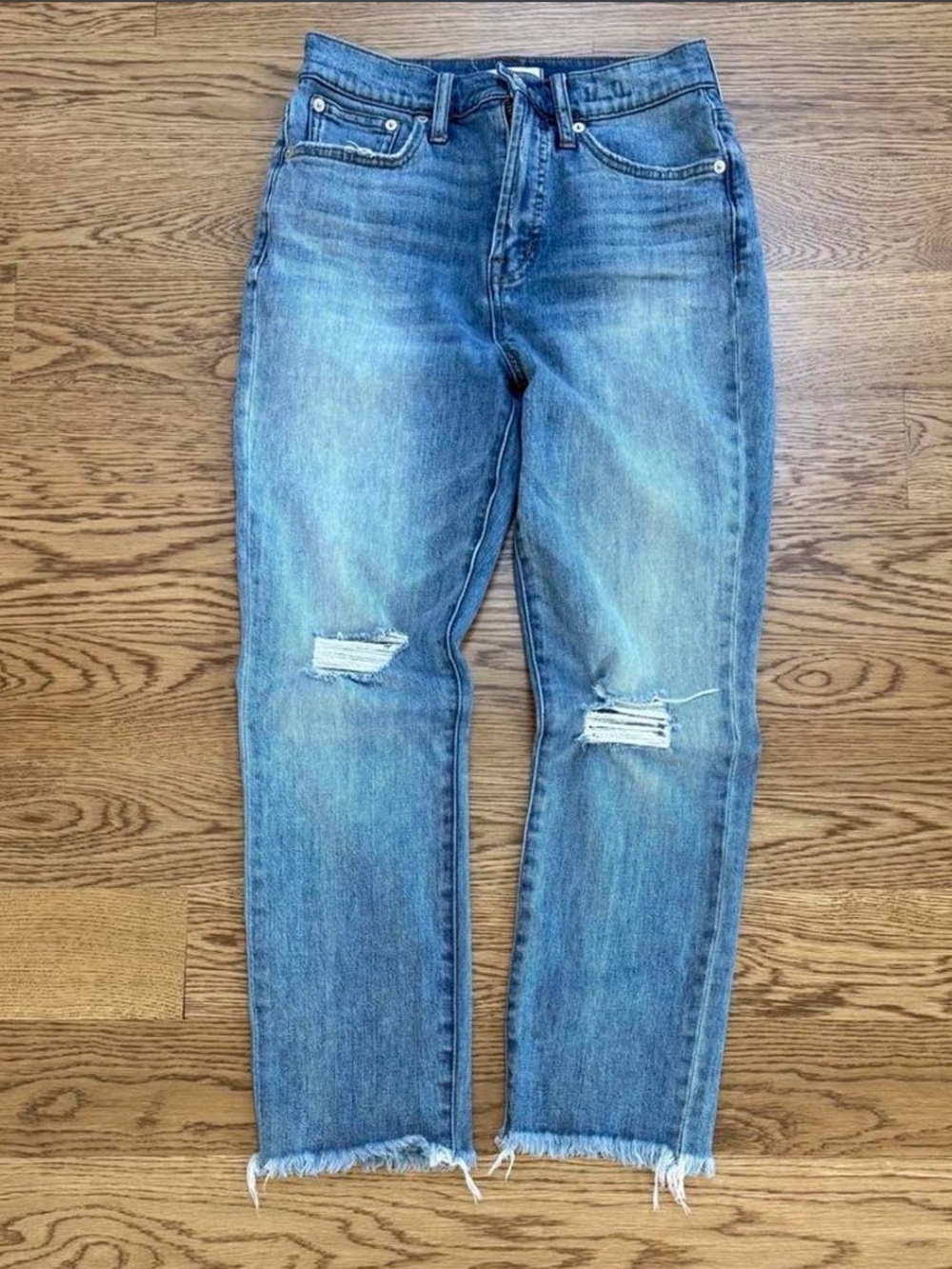 Madewell Light Blue Straight-Leg Distressed Jeans
